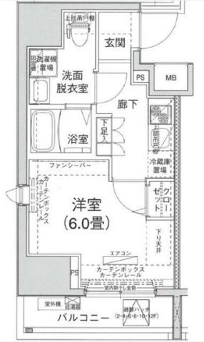 アイル大森壱番館の間取り|角部屋2面採光の1K洋室6帖バストイレ別独立洗面台付