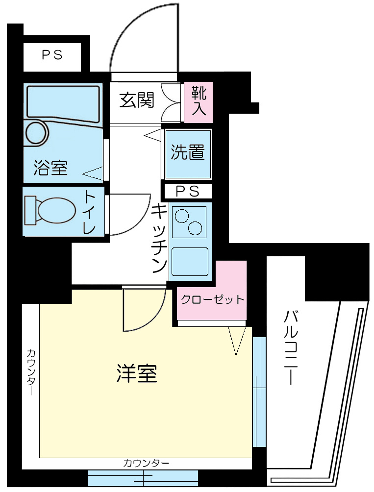スカイコート大森壱番館の間取り|間取り　1K南東角部屋バストイレ別