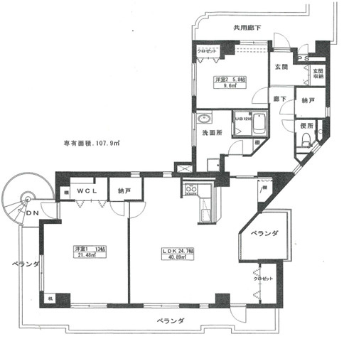 芦屋市打出町の賃貸マンションの間取り