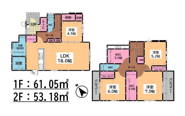 福岡市南区曰佐5丁目第4-2棟（2号棟）の間取り|全居室収納付きで便利です。