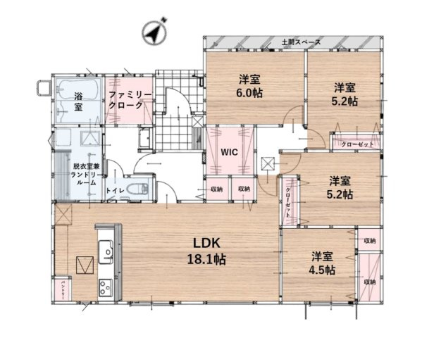 太宰府市梅ケ丘2丁目第7-1棟（1号棟）の間取り|全居室収納付きで便利です。