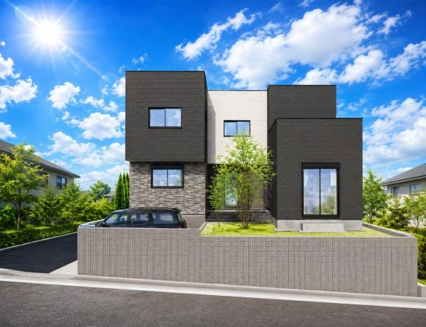 横浜市緑区三保町の新築一戸建の完成予想図|外観のイメージパースです。
お洒落な外観で完成が楽しみです。
※背景はCGでのイメージになり、実際とは異なります。
