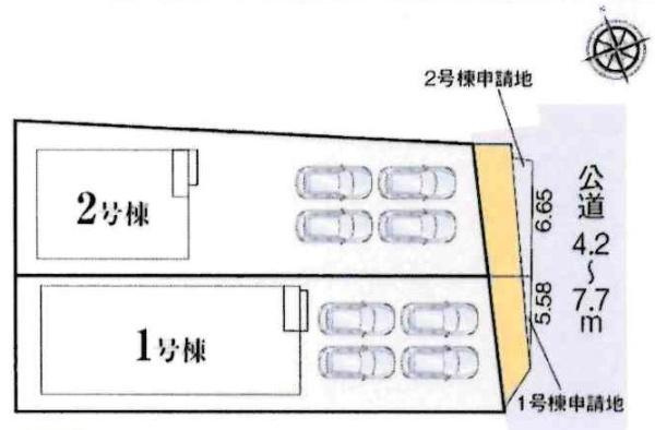 豊川市御津町大草59期　全2棟・1号棟の区画図