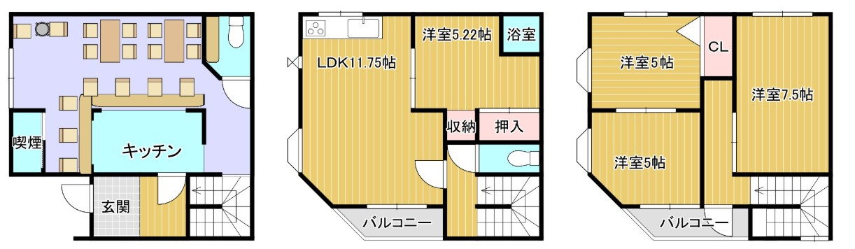 長尾谷町　店舗付き戸建ての間取り