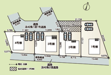 土浦市高岡第3　新築戸建ての区画図|4区画分譲の一画。整形地で建物配置も無理なく、駐車もスムーズです。