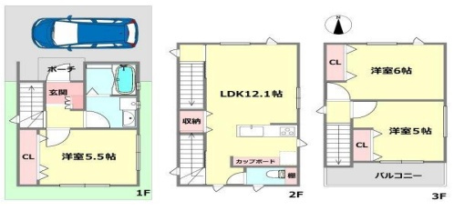 尼崎市西難波町　新築一戸建ての間取り