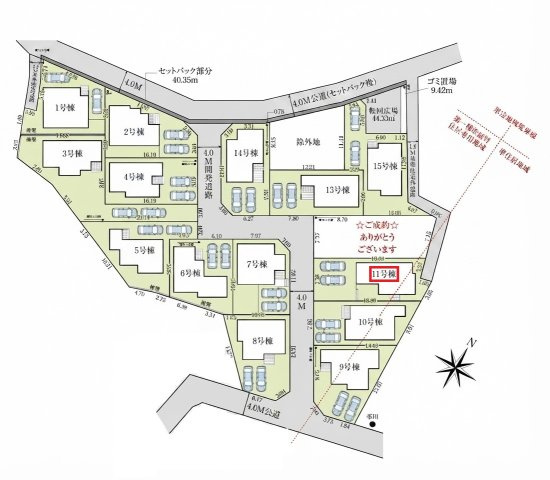 入間市高倉5丁目・全15棟　新築一戸建　11号棟の区画図|【全15棟・11号棟】
並列駐車2台可能です。