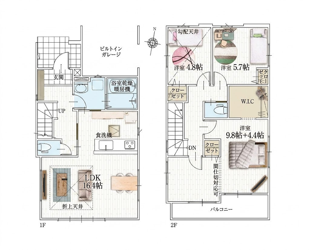 越谷市恩間９期１号棟リガーレ　新築戸建の間取り|無駄のないシンプルな部屋構成が魅力の3LDK。将来のライフスタイルの変化にも柔軟に対応可能です。