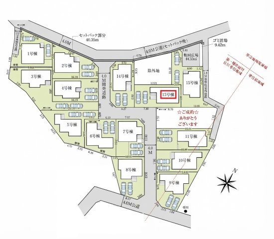 入間市高倉5丁目・全15棟　新築一戸建　13号棟の区画図|【全15棟・13号棟】
並列駐車2台可能です。