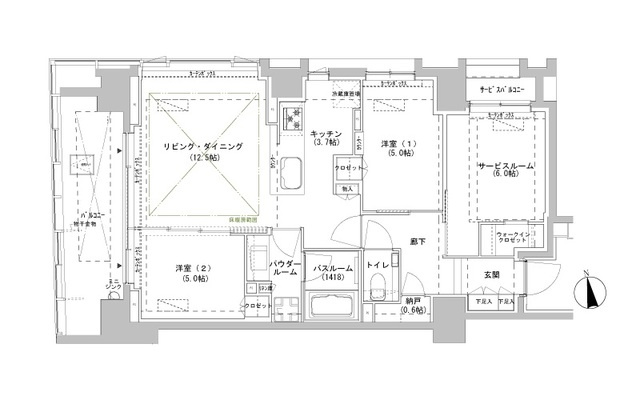 新宿区南山伏町の賃貸マンションの間取り