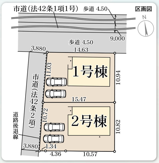 リーブルガーデン高松市福岡町第五◇2026年度補助金対象の長期優良住宅です！の区画図|全体区画図
車中心生活を支える駐車場スペースは３台以上で、家族それぞれの行動範囲がグッと広がります。