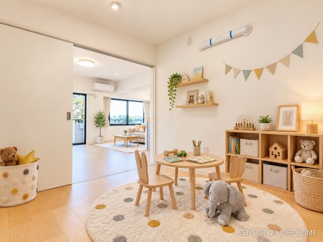 【子供部屋】 | アルスあざみ野 | ご家族のライフスタイルに合わせて、子供部屋や趣味の書斎など多目的に使える柔軟な洋室。どんなインテリアにも馴染みやすく、長く愛着を持って過ごせる空間となっています。（家具はCG加工です）