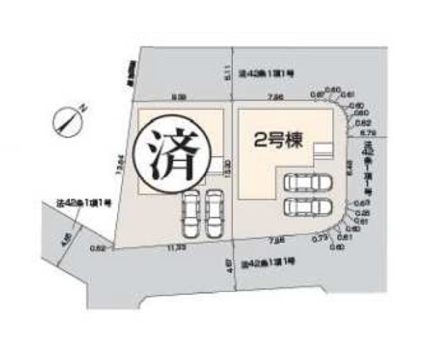 ふじみ野市元福岡１丁目の新築一戸建の区画図|並列駐車2台可！ご夫婦でお車をお持ちの方の安心です。