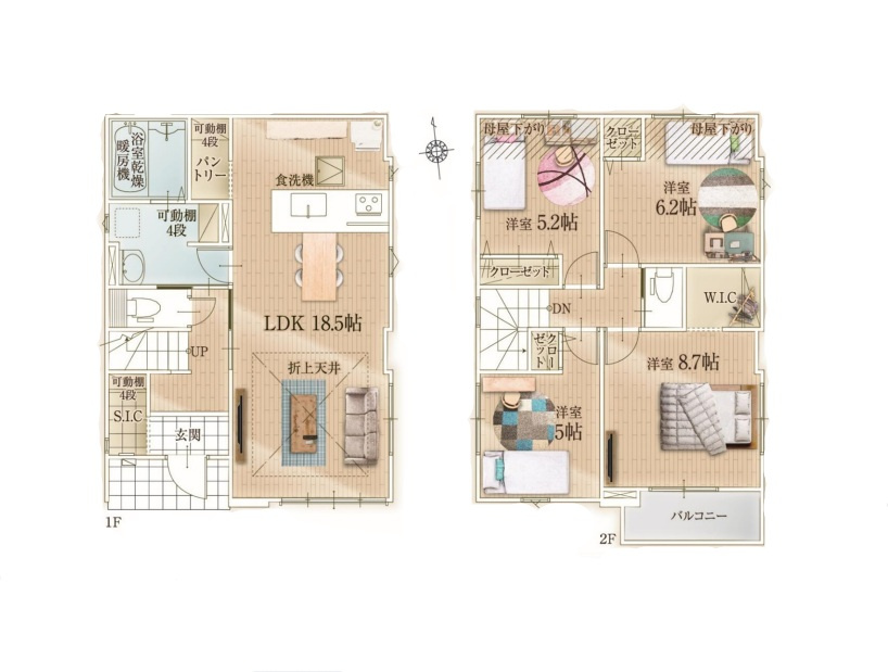 越谷市瓦曽根８期１号棟リガーレ　新築戸建の間取り|各居室の広さと使い勝手を追求したこだわりの4LDK。家族一人ひとりが寛げるマイホームが叶います。