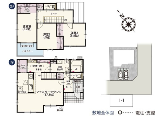【間取り】 | キッチンから1.5帖のの広々パントリーを抜けると家事室・洗面所へと移動できる家事楽動線！