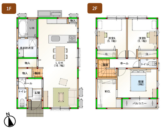 【間取り】 | 八尾市沼1丁目　2号地 | 2号地プレミアム仕様☆（設備・建具・収納がグレードUP！）並列駐車2台OK！2階建て♪全洋室3LDK♪ZEH水準省エネ住宅☆オール電化☆食洗機・浴室乾燥機完備☆※同仕様モデルハウスのご内覧可能です♪
