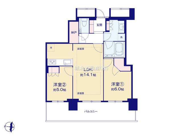 プラウドタワー練馬の間取り|専有面積60.01㎡ 2LDK
23階部分につき眺望、陽当たり良好です♪