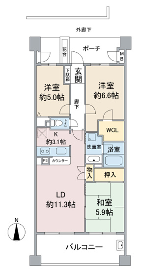 【間取り】 | ヴィルヌーブ東戸塚プレジール | ファミリーにおすすめの3LDK ！