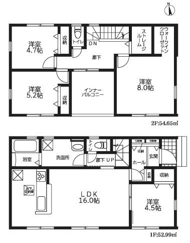 鷲宮駅Ⅵ　新築一戸建て　02　リーブルファインの間取り|お食事の準備や片付けに便利な対面式カウンターキッチン完備♪
