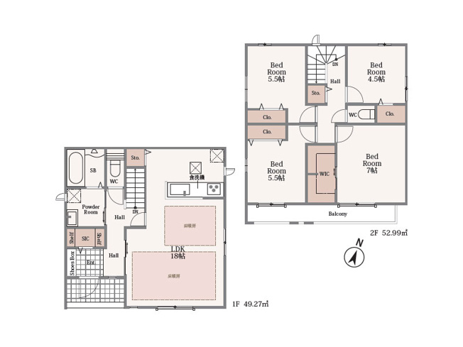 【間取り】 | 練馬区石神井台5丁目　新築一戸建住宅　全2棟　(保谷店) | B号棟/南向きの為、陽当たり良好！SIC+WIC付き収納豊富なゆとりのプランです。※図面を基に作成しています。現況と異なる場合は現況を優先いたします。