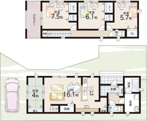 久世郡久御山町下津屋　第2期　新築一戸建ての間取り|2号地