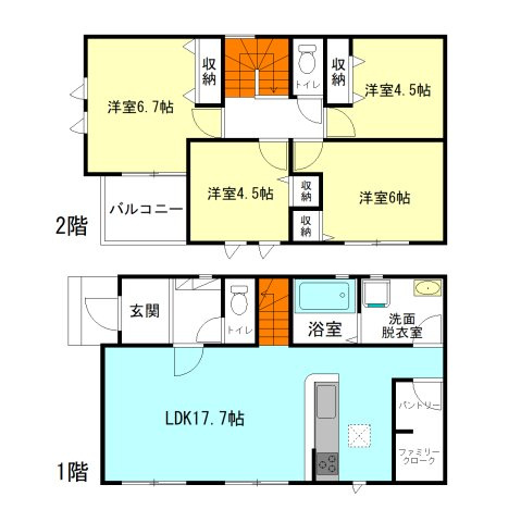 【間取り】 | リナージュ高崎市栗崎町01期ー① | 水回りを最短距離で結んだラクラク家事同線！
キッチンパントリー＋ファミリークローク完備！