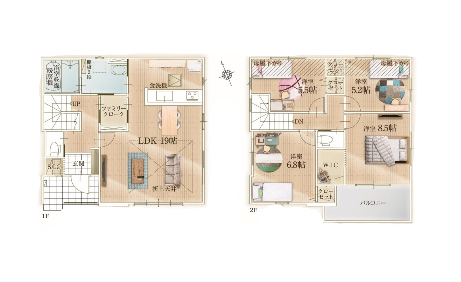 越谷市大泊２３期１号棟リガーレ　新築戸建の間取り|ゆとりのある空間設計が魅力の4LDK。ご家族の成長や生活スタイルの変化に合わせてフレキシブルに使えます。