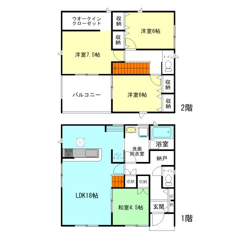 【間取り】 | クレイドルガーデン高崎市箕郷町上芝第9ー② | 家族と自然に顔合わせできるリビングイン階段！
主寝室には大容量ウォークインクローゼット完備！