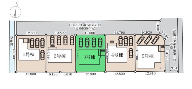 【区画図】 | リーブルガーデン.S高崎市箕郷町上芝第4ー③ | カースペースは並列4台駐車可能！