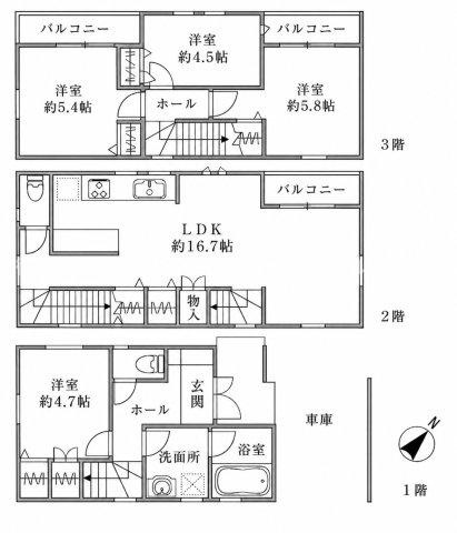 須磨区青葉町１丁目　新築戸建ての間取り