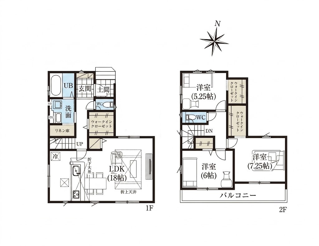 越谷市千間台東２期１号棟グラファーレ　新築戸建の間取り|無駄のないシンプルな部屋構成が魅力の3LDK。将来のライフスタイルの変化にも柔軟に対応可能です。