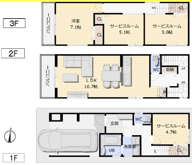 尼崎市大島　新築一戸建ての間取り
