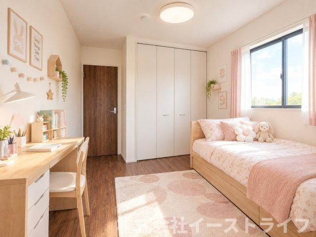 【新築戸建】　いわき市久之浜町第5　長期優良住宅の子供部屋|子供部屋に家具を配置したイメージ画像です。※本画像はCGで作成しており、実際に現地に 家具は置かれておりません。また、価格に 家具は含まれておりません。