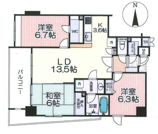 【間取り】 | リーベックス所沢パレージュ | 3LDK／専有面積:76.49ｍ2／バルコニー面積:11.56ｍ2