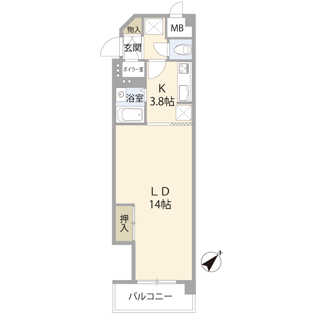 トーカンマンション新川中央の間取り|元々あった6帖の和室をＬＤと一体化。広々としたワンルーム仕様になっております。