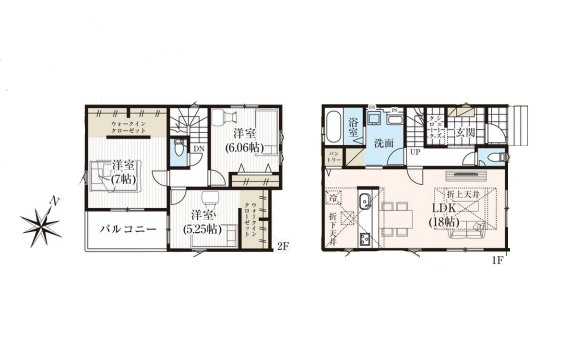 越谷市平方７期１号棟グラファーレ　新築戸建の間取り|暮らしやすい機能的な3LDK。ファミリーはもちろん、リモートワーク部屋を確保したい単身にも好適です。