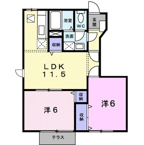 【間取り】 | ロータス城ヶ上　Ｃ | 2LDKのお部屋です