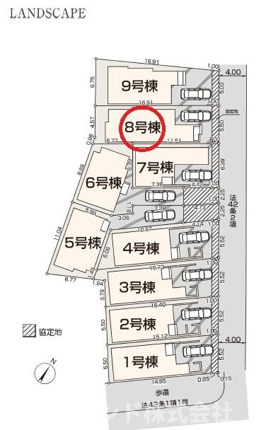 八王子市並木町～全９棟～の区画図|美しい街並みが形成される分譲地です！前面道路もゆとりがあり、お車の出し入れもスムーズに行えます。同じタイミングで入居されるご近所さんも多く、小さなお子様がいるご家庭も安心して暮らせます☆