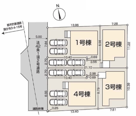 国分寺市北町2丁目　中央線　国立駅　新築戸建の区画図