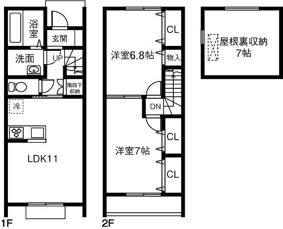 【間取り】 | ＢＬＵＥ ＴＲＥＥ陽光台 | 屋根裏収納付きメゾネット