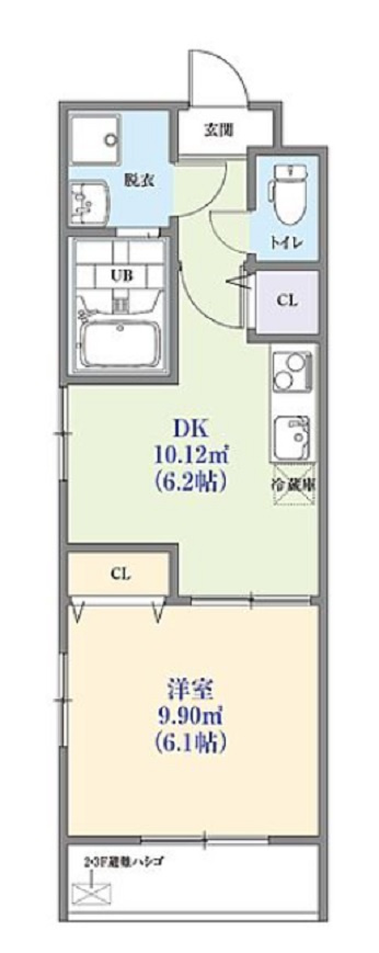 ルクール蒲田の間取り|南西向きの1DKバストイレ別独立洗面台