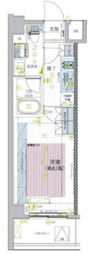 ブライズ蒲田EASTの間取り|北東向き洋室8.1帖の1Kバストイレ別独立洗面台！