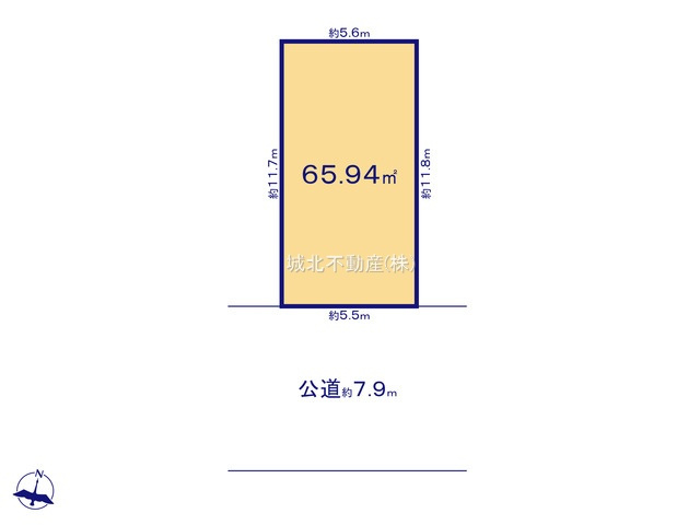 練馬区東大泉6丁目 限定1区画の土地図|土地面積65.94㎡ 前面道路南東側7.9ｍ公道に面する整形地です