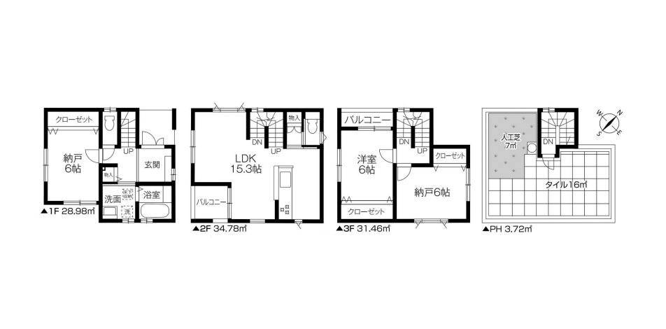 越谷市大里１号棟レックスガーデン　新築戸建の間取り|無駄のないシンプルな部屋構成が魅力の3LDK。将来のライフスタイルの変化にも柔軟に対応可能です。