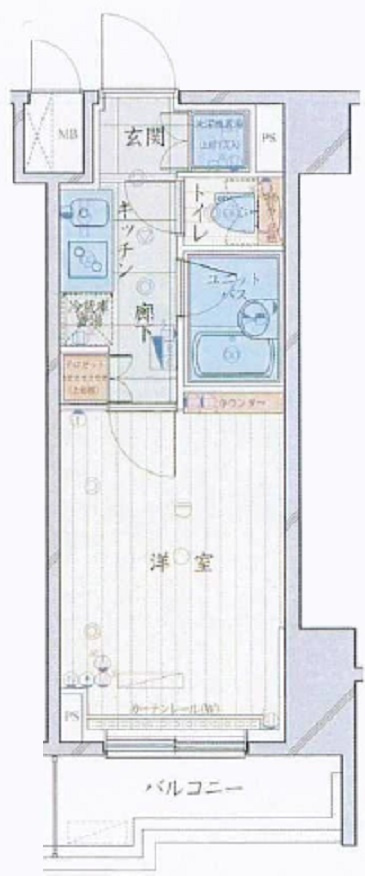 ルーブル大森町の間取り|東向きバルコニーの1Kバストイレ別