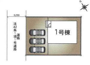 常総市国生第1　新築戸建の区画図|ゆとりある敷地設計。駐車スペースや庭もバランスよく配置されています。
