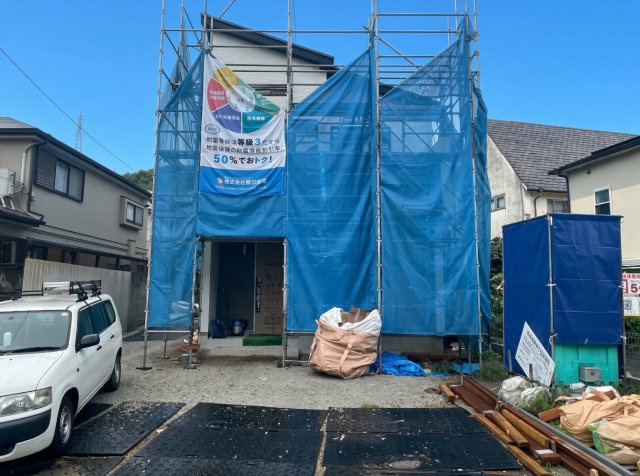 三島郡島本町山崎　新築一戸建ての外観|現在の進捗状況です！順調に作業進行中、完成が待ち遠しいです！詳細の間取り等、お気軽にお問い合わせください！