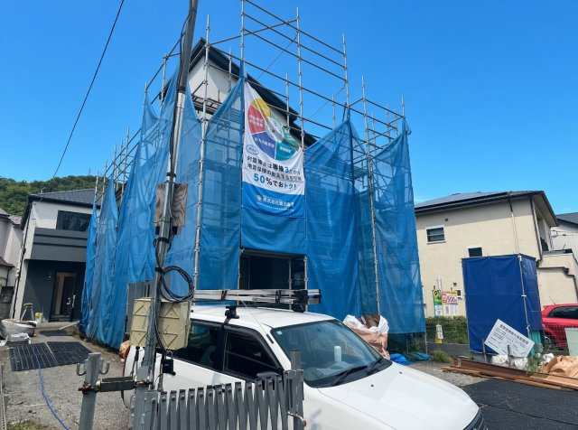 三島郡島本町山崎　新築一戸建ての外観|周辺は落ち着いた街並みの住宅地！子育てがしやすい住環境です！まだ未完成ですが、現地でしかわからない事もございます。是非一度ご覧ください。