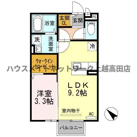 インサイドモートの間取り|間取図（インサイドモート 202）1LDK