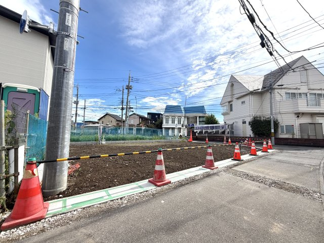 越谷市越ヶ谷本町１期１号棟FIT-A　新築戸建の外観|これから新しい邸宅が誕生する建築予定地。敷地の形状や実際の境界線を事前にお確かめいただけます。